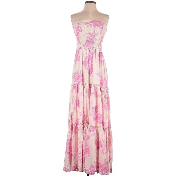 NWT Anthropologie Able The Label Smocked Strapless Tiered Tropical Maxi Dress - Picture 2 of 7